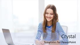  Presentation with technology education - Presentation design consisting of teenage girl with laptop computer background and a  colored foreground