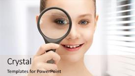  Presentation with detective magnifying glass - Presentation design with teenage girl with magnifying glass background and a  colored foreground