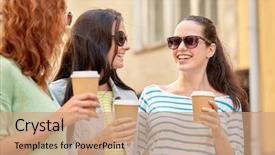  Presentation with paper cups - Cool new PPT theme with teenage girls drinking coffee backdrop and a coral colored foreground