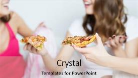  Presentation with junk food - Cool new PPT layouts with teenage girls eating pizza backdrop and a lemonade colored foreground
