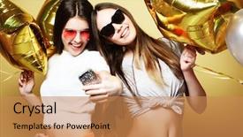  Presentation with gold balloons - Amazing slide deck having teenage girls friends with gold backdrop and a coral colored foreground