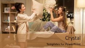  Presentation with pajama - PPT theme enhanced with teenage girls having pillow fight background and a  colored foreground