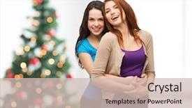  Presentation with christmas holidays - Slides with teenage girls hugging over living background and a soft green colored foreground