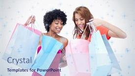  Presentation with twinkling stars - Cool new presentation theme with teenage girls looking at each others purchases against twinkling stars backdrop and a sky blue colored foreground