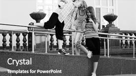  Presentation with teenage - PPT theme having campus life - teenage girls looking at mobile background and a dark gray colored foreground