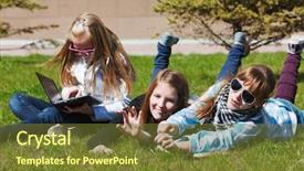  Presentation with teenage - Theme enhanced with teenage girls lying on a grass background and a tawny brown colored foreground