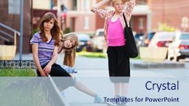  Presentation with city street - Presentation theme enhanced with teenage girls on a city background and a light blue colored foreground