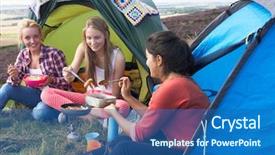  Presentation with girls trip - PPT layouts with teenage girls on camping background and a ocean colored foreground