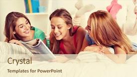  Presentation with pajama - PPT theme featuring teenage girls reading magazine background and a cream colored foreground