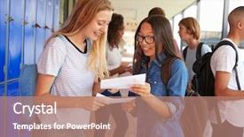  Presentation with exam results - Audience pleasing theme consisting of teenage girls sharing exam result backdrop and a coral colored foreground