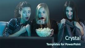  Presentation with horror movie - Audience pleasing slides consisting of teenage girls watching horror movie backdrop and a navy blue colored foreground