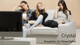  Presentation with movies - Slides enhanced with teenage girls watching sad movies background and a light gray colored foreground