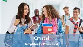  Presentation with two people talking - Audience pleasing presentation design consisting of teenage girls with books talking backdrop and a  colored foreground