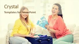  Presentation with friendship - Audience pleasing PPT layouts consisting of teenage girls with plane tickets backdrop and a cream colored foreground