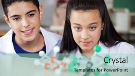  Presentation with high school students - Slide deck having teenage high school students looking at molecular structure at desk in classroom background and a mint green colored foreground