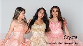  Presentation with teenage - Amazing PPT layouts having teenage hispanic girls wearing quinceanera backdrop and a coral colored foreground