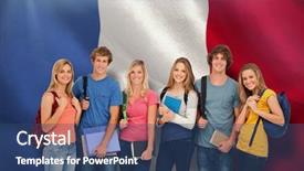  Presentation with france flag - Amazing slide deck having teenage identity - smiling students wearing backpacks backdrop and a ocean colored foreground