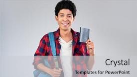  Presentation with passport travel - Slide deck enhanced with teenage identity - young mixed race tourist man background and a light gray colored foreground