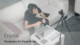  Presentation with online streaming - Slide set featuring teenage-influencer-streaming-content-online background and a light gray colored foreground