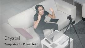  Presentation with online streaming - Audience pleasing slide set consisting of teenage-influencer-streaming-content-online backdrop and a light gray colored foreground