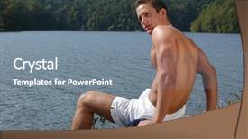  Presentation with sitting teddy bear isolated - Presentation theme with teenage life - muscular male model sitting background and a  colored foreground