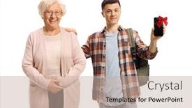  Presentation with red bow - PPT layouts featuring teenage-male-student-holding background and a mint green colored foreground