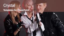  Presentation with teens - PPT theme consisting of teenage rock band against black background and a tawny brown colored foreground