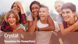  Presentation with free school - Theme enhanced with teenage school friends having fun background and a coral colored foreground
