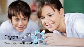  Presentation with molecular biology lab - Slides having teenage schoolchildren examining molecular structure background and a light blue colored foreground