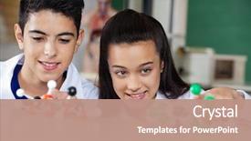  Presentation with molecular - Slides featuring teenage schoolchildren examining molecular structures background and a coral colored foreground
