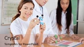  Presentation with molecular - Slide set featuring teenage schoolgirl with molecular structure background and a coral colored foreground