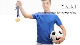  Presentation with gold medal ceremony - Slide set consisting of teenage soccer player with gold background and a white colored foreground