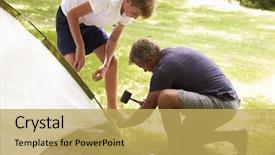  Presentation with teenage - Presentation theme featuring teenage son putting up tent background and a yellow colored foreground