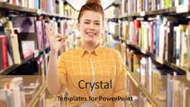  Presentation with teenage girl - Slide set with teenage student girl in checker background and a yellow colored foreground