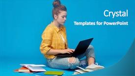  Presentation with high technology - Slide deck consisting of teenage student girl in checkered background and a teal colored foreground