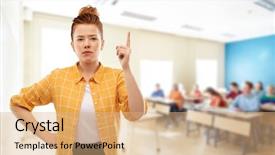  Presentation with red grey - Slide set featuring teenage student girl in checkered background and a coral colored foreground