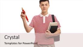  Presentation with teenage - Audience pleasing presentation theme consisting of teenage student holding a pencil backdrop and a soft green colored foreground