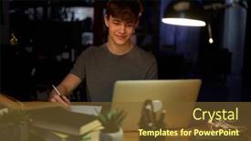  Presentation with school desk - PPT theme having teenage-student-learning-at-home background and a tawny brown colored foreground