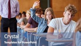  Presentation with examination - Amazing PPT layouts having teenage student sitting examination asking backdrop and a ocean colored foreground