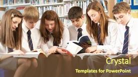  Presentation with teenage - Colorful PPT layouts enhanced with teenage students in library reading backdrop and a tawny brown colored foreground