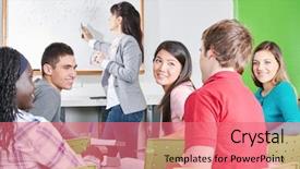  Presentation with math students - Presentation design with teenage students in math class background and a coral colored foreground