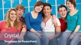  Presentation with teenage - Audience pleasing presentation theme consisting of teenage-students-relaxing-by-lockers backdrop and a ocean colored foreground