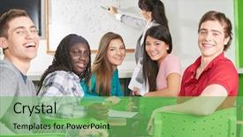  Presentation with math students - Cool new slide set with teenage students smile in their math class at school backdrop and a seafoam green colored foreground