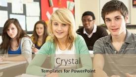  Presentation with classroom - Slides featuring teenage-students-studying-in-classroom background and a coral colored foreground