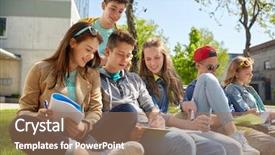  Presentation with high school students - Presentation theme featuring teenage students with notebooks learning background and a coral colored foreground