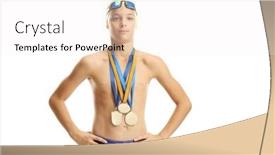  Presentation with champion - Cool new PPT layouts with teenage-swimming-champion-with-gold backdrop and a white colored foreground