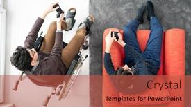  Presentation with video games playing - PPT layouts enhanced with teenage-wheelchaired-boy-at-home background and a red colored foreground