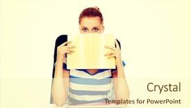  Presentation with teenage - Audience pleasing presentation design consisting of teenage woman hiding her face backdrop and a cream colored foreground