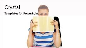  Presentation with teenage - Slide deck enhanced with teenage woman hiding her face background and a white colored foreground