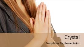  Presentation with religion religion - Presentation enhanced with teenage woman praying-religion concept background and a coral colored foreground
